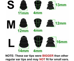 T-3FLANGE-SML6P - A-Focus 6 Pairs Noise Isolation Triple Three Flange Ear Tips Buds Plugs Gels Bud with 4mm Inner Hole for Inside Diameter 4mm-4.8mm Earbuds in-Ear Earphones, S/M/L Black