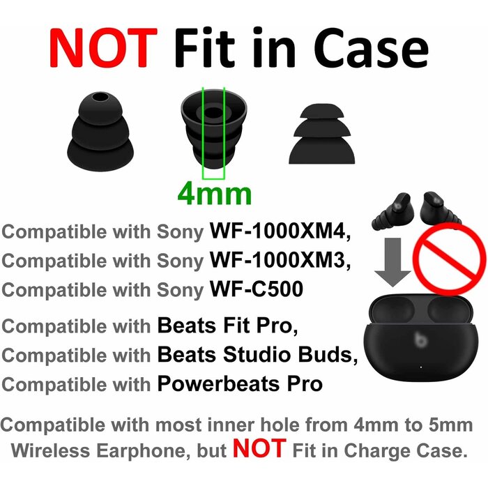 T-3FLANGE-SML6P - A-Focus 6 Pairs Noise Isolation Triple Three Flange Ear Tips Buds Plugs Gels Bud with 4mm Inner Hole for Inside Diameter 4mm-4.8mm Earbuds in-Ear Earphones, S/M/L Black