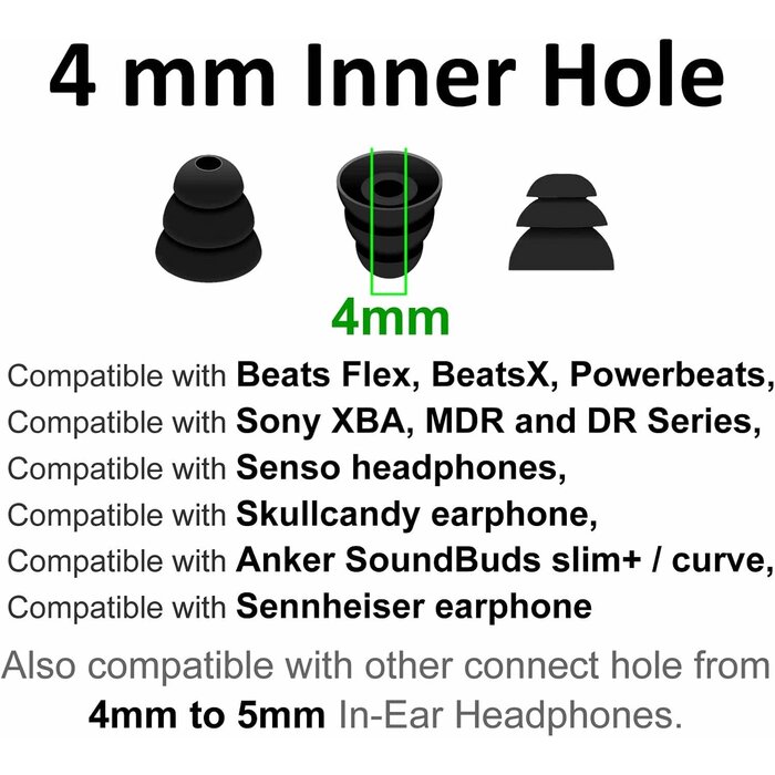 T-3FLANGE-SML6P - A-Focus 6 Pairs Noise Isolation Triple Three Flange Ear Tips Buds Plugs Gels Bud with 4mm Inner Hole for Inside Diameter 4mm-4.8mm Earbuds in-Ear Earphones, S/M/L Black