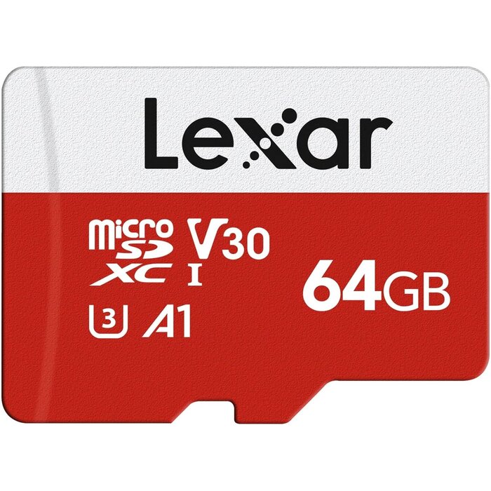 LSD1066064G-BNAAA - Lexar E-Series 64GB Micro SD Card, microSDXC UHS-I Flash Memory Card with Adapter, 100MB/s, C10, U3, A1, V30, Full HD, 4K UHD, High Speed TF Card