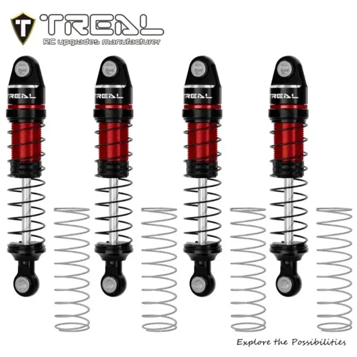 TREAL X004CQY2IP - TREAL TRX4M Shocks 59MM Oil-Damper Long Travel Threaded Shock Absorber Upgrades for 1/18 TRX-4M TRX-4MT, Red