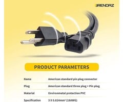 24240 - BRENDAZ Universal AC Power Cable - 3ft 3-Prong PC Power Cord Replacement for Computer, Monitor, Scanner, Printer, TV- IEC 320 C13 to NEMA 5-15P, 18awg, 125V 10 Amp (3-Feet)