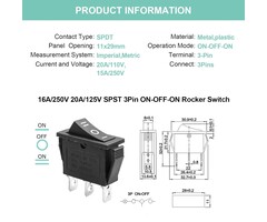DDD621 - Bstenky Rocker Switch 3 Pins 3 Position Latching ON/Off/ON AC 20A/125V 16A/250V SPDT Car Boat Black Toggle Rocker Switch KCD3