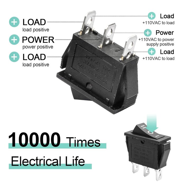 DDD621 - Bstenky Rocker Switch 3 Pins 3 Position Latching ON/Off/ON AC 20A/125V 16A/250V SPDT Car Boat Black Toggle Rocker Switch KCD3