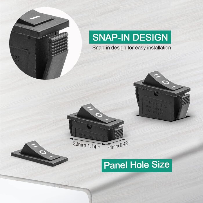 DDD621 - Bstenky Rocker Switch 3 Pins 3 Position Latching ON/Off/ON AC 20A/125V 16A/250V SPDT Car Boat Black Toggle Rocker Switch KCD3