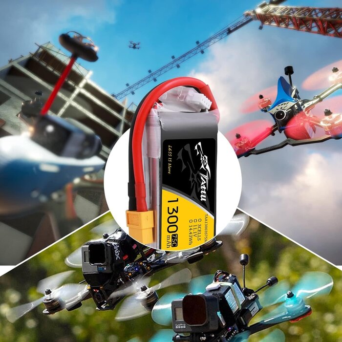 11.1V-3S-1300mAh-XT60 - TATTU 11.1V 1300mAh 75C 3S LiPo Battery Pack with XT60 Plug