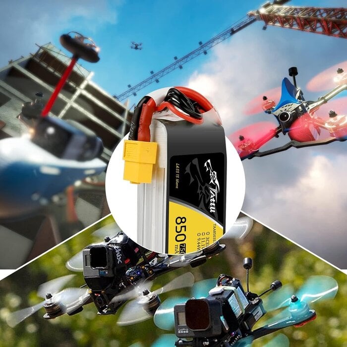 11.1V-3S-850mAh-XT60 - TATTU 850mAh 11.1V 75C 3S LiPo Battery Pack with XT60 Plug