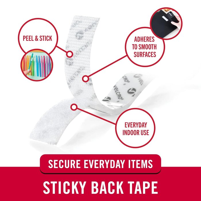 VEL90076 - VELCRO Brand - Sticky Back Hook and Loop Fasteners | Perfect for Home or Office | 3 1/2in x 3/4in Strips | Pack of 4 | White