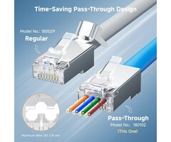 SHIELDED-RJ45-CAT6 - Cable Matters Cat 6A Shielded Pass Through RJ45 Connectors, 50µ Gold Plated, Max. Wire OD 1.19mm (Cat6A Ends/Shielded RJ45 Connector/Ethernet Ends) for Solid or Stranded S/FTP Cable