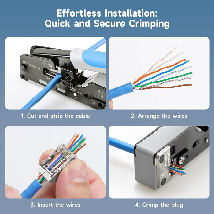 SHIELDED-RJ45-CAT6 - Cable Matters Cat 6A Shielded Pass Through RJ45 Connectors, 50µ Gold Plated, Max. Wire OD 1.19mm (Cat6A Ends/Shielded RJ45 Connector/Ethernet Ends) for Solid or Stranded S/FTP Cable