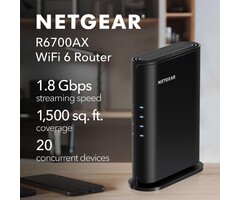 R6700AX - NETGEAR 4-Stream WiFi 6 Router (R6700AX) – Router Only, AX1800 Wireless Speed (Up to 1.8 Gbps), Covers up to 1,500 sq. ft., 20 Devices – Free Expert Help