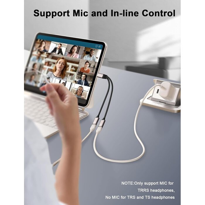 TC06 - VIOY USB-C Splitter 1 in 2 Out, Dual USB-C Headphone and Charger Adapter with PD 60W Fast Charging and Data Transfer for iPhone 16/15 Pro, iPad Pro, Samsung Galaxy S22 S21 S20, Pixel