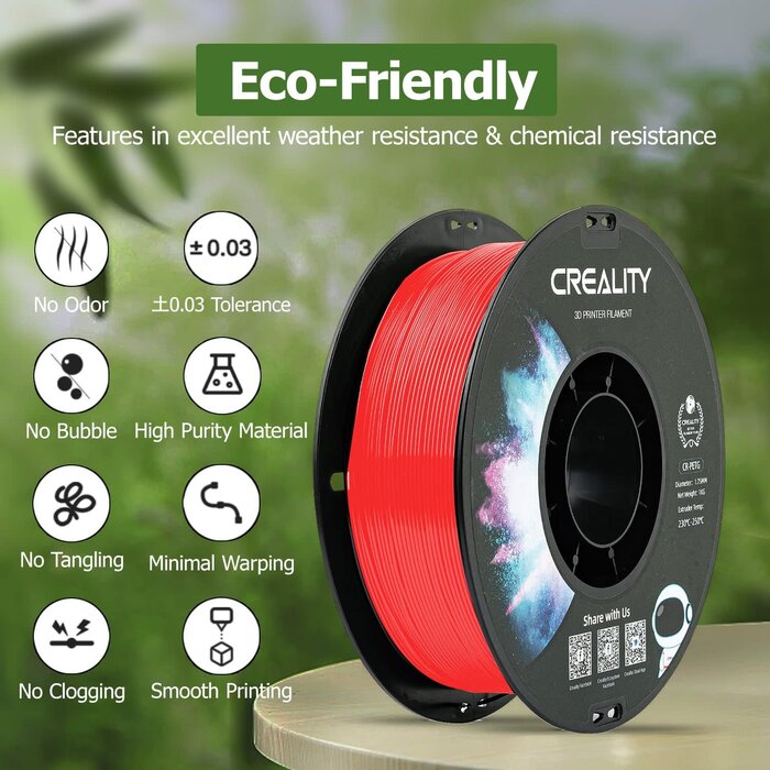 Creality CR-PETG-RED - CREALITY PETG Filament 1.75mm 3D Printer Filament, 1kg (2.2lb) Neatly Wound Spool, Dimensional Accuracy ±0.03mm, Excellent Toughness, Fits for Most FDM 3D Printers, Red PETG