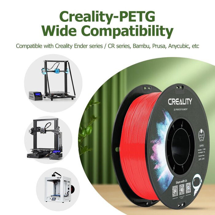 Creality CREALITY-PETEG-RED - CREALITY PETG Filament 1.75mm 3D Printer Filament, 1kg (2.2lb) Neatly Wound Spool, Dimensional Accuracy ±0.03mm, Excellent Toughness, Fits for Most FDM 3D Printers, Red PETG