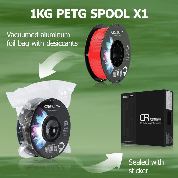 Creality CR-PETG-RED - CREALITY PETG Filament 1.75mm 3D Printer Filament, 1kg (2.2lb) Neatly Wound Spool, Dimensional Accuracy ±0.03mm, Excellent Toughness, Fits for Most FDM 3D Printers, Red PETG