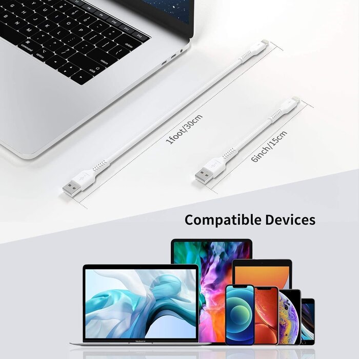 LIGHTNING-1FT - ULIFTUS 1ft iPhone Charge Cable Short, 5Pack USB to Lightning Cord for Fast Charging Stations 1 Foot Compatible with Apple iPhone 12 11 Pro Max Xs 8 7 6 5 Plus, iPad Air/Mini