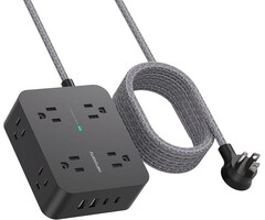 HANYCONY HN8U5WTB - HANYCONY Extension Cord 6 Ft, 1080 Joules Black Surge Protector Power Strip Long Cord 8 Outlets 4 USB Ports(2 USB C), Wall Mount, 1080J Surge Protection, Desk Charging Station for for Home Office Dorm Room Essentials
