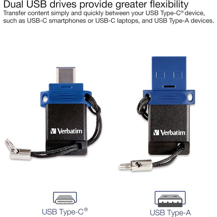 Verbatim VTM-32GB-C - Verbatim 32GB Store ‘n’ Go Dual OTG USB 3.2 Gen 1 Flash Drive for USB-C Devices – 2 in 1 Type C Thumb Drive
