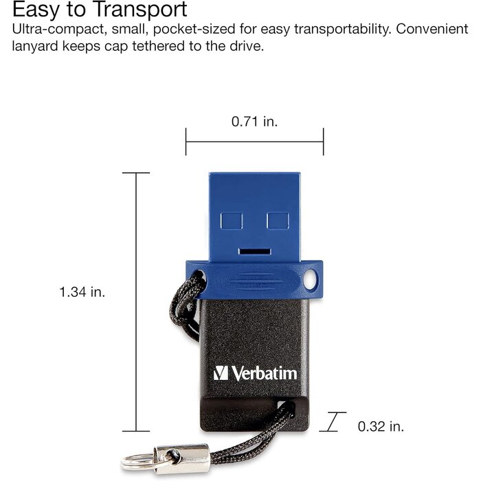 Verbatim VTM-32GB-C - Verbatim 32GB Store ‘n’ Go Dual OTG USB 3.2 Gen 1 Flash Drive for USB-C Devices – 2 in 1 Type C Thumb Drive