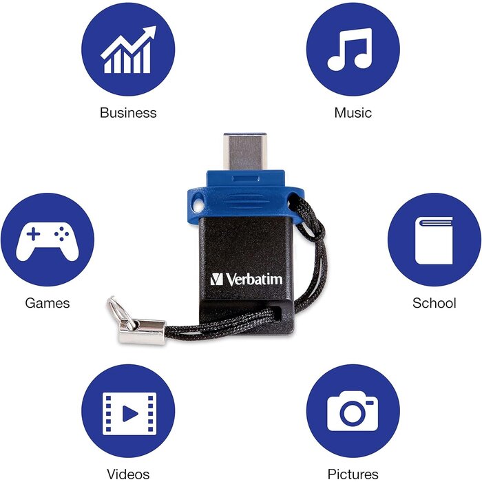 Verbatim VTM-32GB-C - Verbatim 32GB Store ‘n’ Go Dual OTG USB 3.2 Gen 1 Flash Drive for USB-C Devices – 2 in 1 Type C Thumb Drive