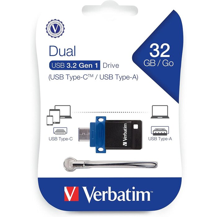 Verbatim VTM-32GB-C - Verbatim 32GB Store ‘n’ Go Dual OTG USB 3.2 Gen 1 Flash Drive for USB-C Devices – 2 in 1 Type C Thumb Drive