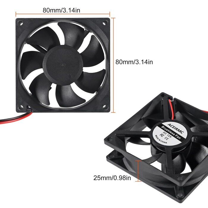 80MM-CASE-FAN - ACEIRMC 8025 Cooling Fan 80x80x25mm DC 12V Cooler Brushless Fan 80mm Fan XH2.54 2Pin for DIY PC Computer Cooling Case Fan 80mm 25mm (12V 2pin)