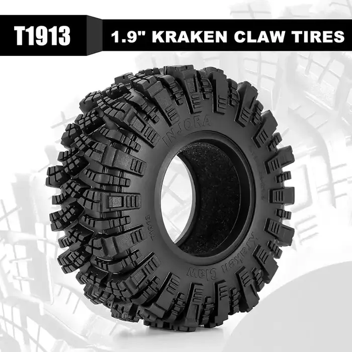 INJORA YQT-1913-S5 - INJORA S5 Kraken Claw 1.9" 4.19" OD M/T Tires (4) (106*37mm)