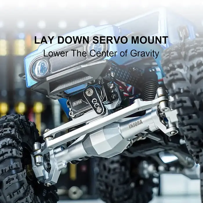 INJORA 4M-92SRFR - INJORA +4mm Diamond Axles with Lay Down Servo Mount & Links for 1/18 TRX4M