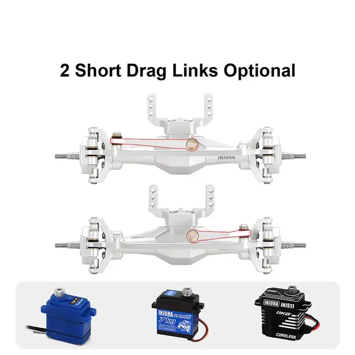 INJORA 4M-92SRFR - INJORA +4mm Diamond Axles with Lay Down Servo Mount & Links for 1/18 TRX4M