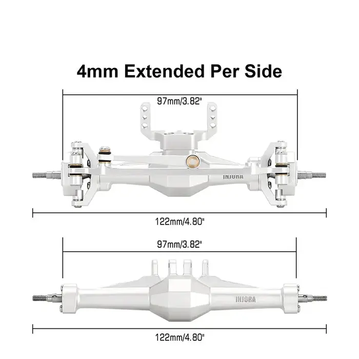 INJORA 4M-92SRFR - INJORA +4mm Diamond Axles with Lay Down Servo Mount & Links for 1/18 TRX4M