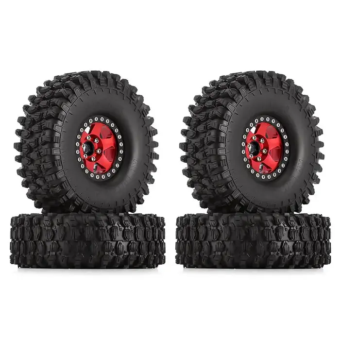 INJORA YQT-1901-14RD - INJORA 4PCS 1.9" 120*42mm Wheel Rims Tires Set for 1/10 RC Crawler, Red