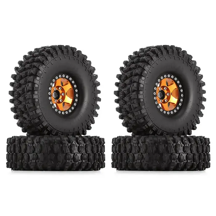 INJORA YQT-1901-14GD - INJORA 4PCS 1.9" 120x42mm Wheel Rims Tires Set for 1/10 RC Crawler, Gold