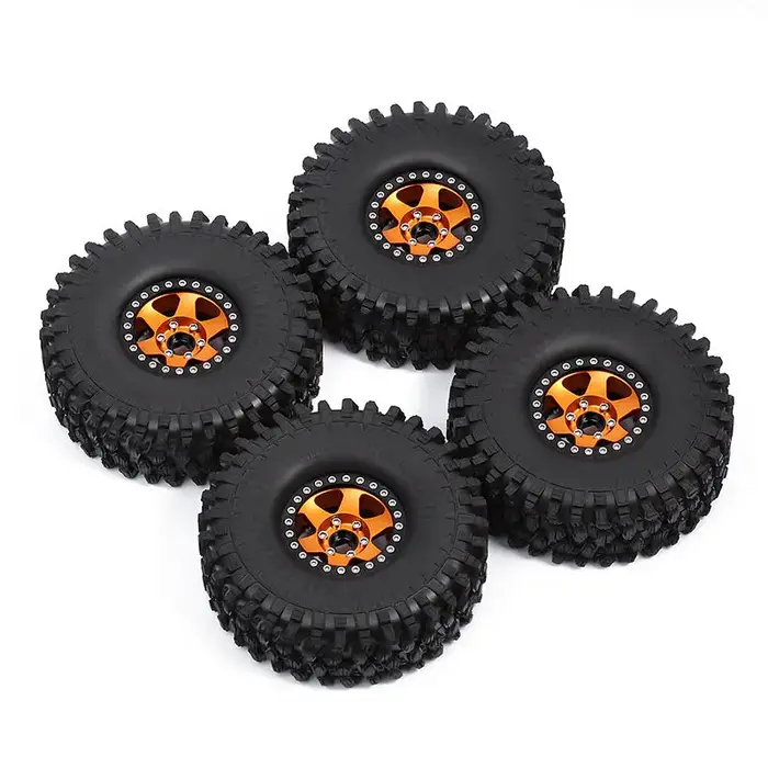 INJORA YQT-1901-14GD - INJORA 4PCS 1.9" 120x42mm Wheel Rims Tires Set for 1/10 RC Crawler, Gold