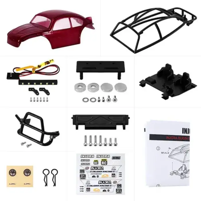 INJORA - INJORA BUG24 Body with Interior for 1/24 SCX24 C10 JLU Bronco Base Camp 4Runner, Burgundy