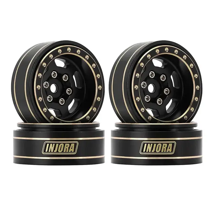 INJORA YQW-1103BK - INJORA Blaxk 1.0 Plus 6-Spoke Brass Beadlock Wheels 43g/pcs offset -3.75mm for 1/18 1/24 RC Crawler (4) (W1103) Black