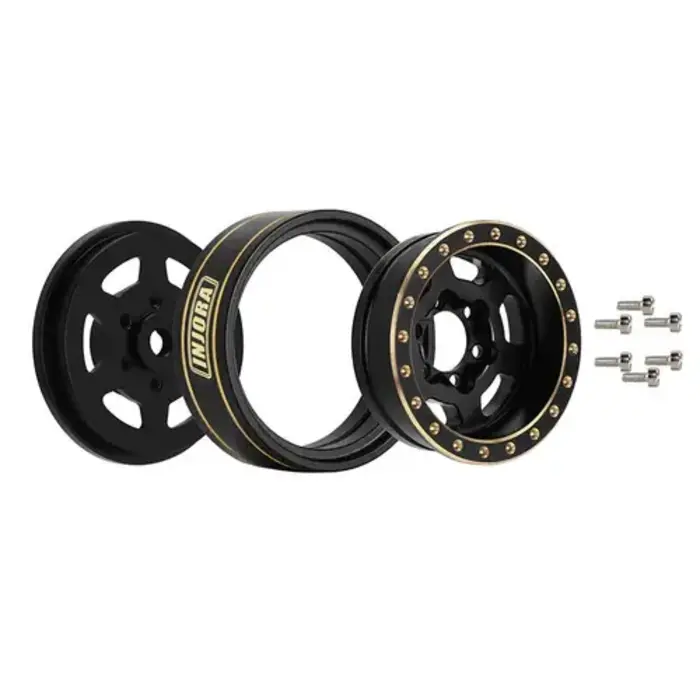 INJORA YQW-1103BK - INJORA Blaxk 1.0 Plus 6-Spoke Brass Beadlock Wheels 43g/pcs offset -3.75mm for 1/18 1/24 RC Crawler (4) (W1103) Black