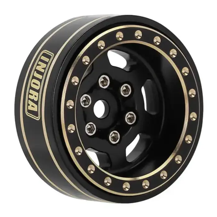 INJORA YQW-1103BK - INJORA Blaxk 1.0 Plus 6-Spoke Brass Beadlock Wheels 43g/pcs offset -3.75mm for 1/18 1/24 RC Crawler (4) (W1103) Black