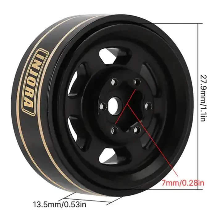 INJORA YQW-1103BK - INJORA Blaxk 1.0 Plus 6-Spoke Brass Beadlock Wheels 43g/pcs offset -3.75mm for 1/18 1/24 RC Crawler (4) (W1103) Black