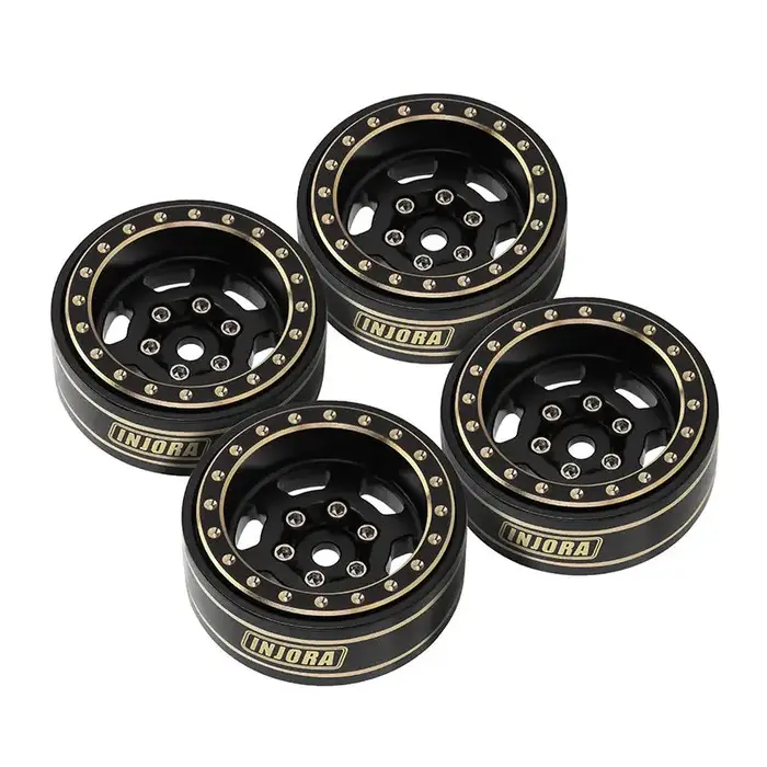 INJORA YQW-1103BK - INJORA Blaxk 1.0 Plus 6-Spoke Brass Beadlock Wheels 43g/pcs offset -3.75mm for 1/18 1/24 RC Crawler (4) (W1103) Black