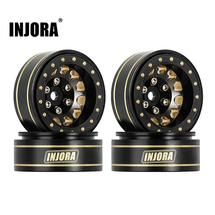 INJORA YQW-1107BGD - INJORA Black 1.0 Plus Brass Beadlock Wheel for 1/24 1/18 RC Crawler SCX24 TRX4M FCX24 (W1107) Black