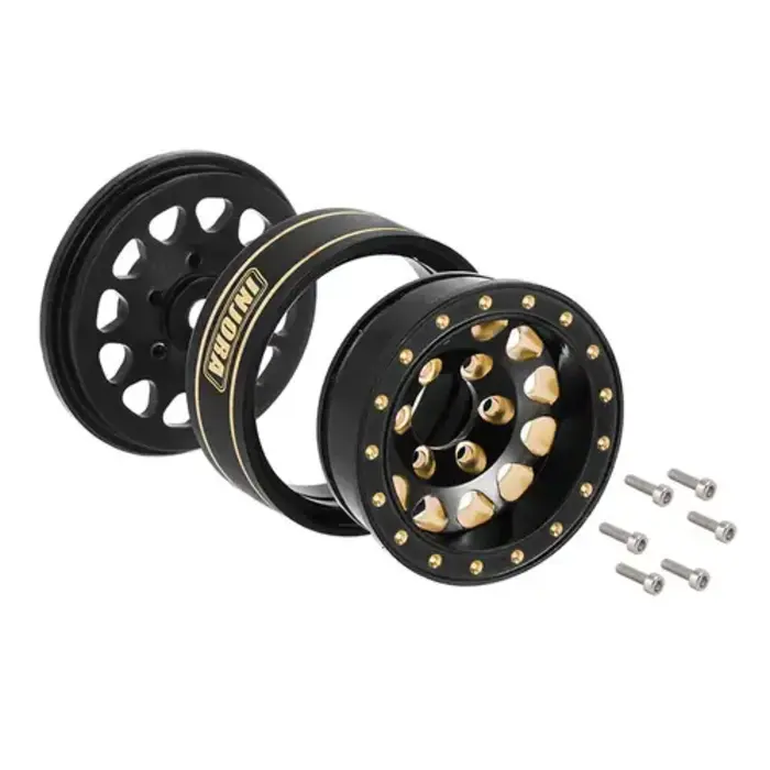 INJORA YQW-1107BGD - INJORA Black 1.0 Plus Brass Beadlock Wheel for 1/24 1/18 RC Crawler SCX24 TRX4M FCX24 (W1107) Black