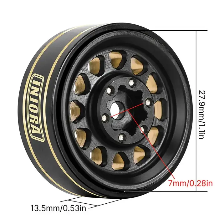 INJORA YQW-1107BGD - INJORA Black 1.0 Plus Brass Beadlock Wheel for 1/24 1/18 RC Crawler SCX24 TRX4M FCX24 (W1107) Black