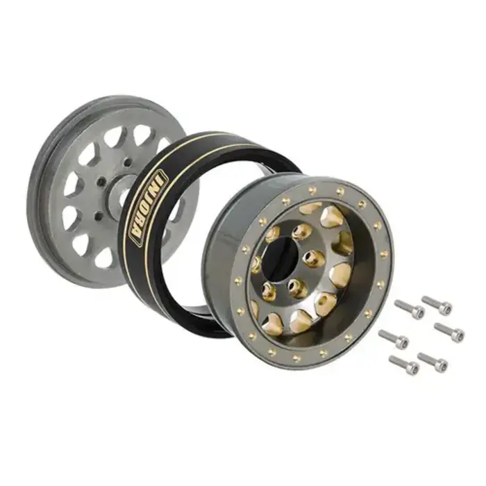 INJORA YQW-1107GL - INJORA Gray 1.0 Plus Brass Beadlock Wheel for 1/24 1/18 RC Crawler SCX24 TRX4M FCX24 (W1107) Gray