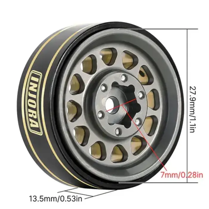 INJORA YQW-1107GL - INJORA Gray 1.0 Plus Brass Beadlock Wheel for 1/24 1/18 RC Crawler SCX24 TRX4M FCX24 (W1107) Gray