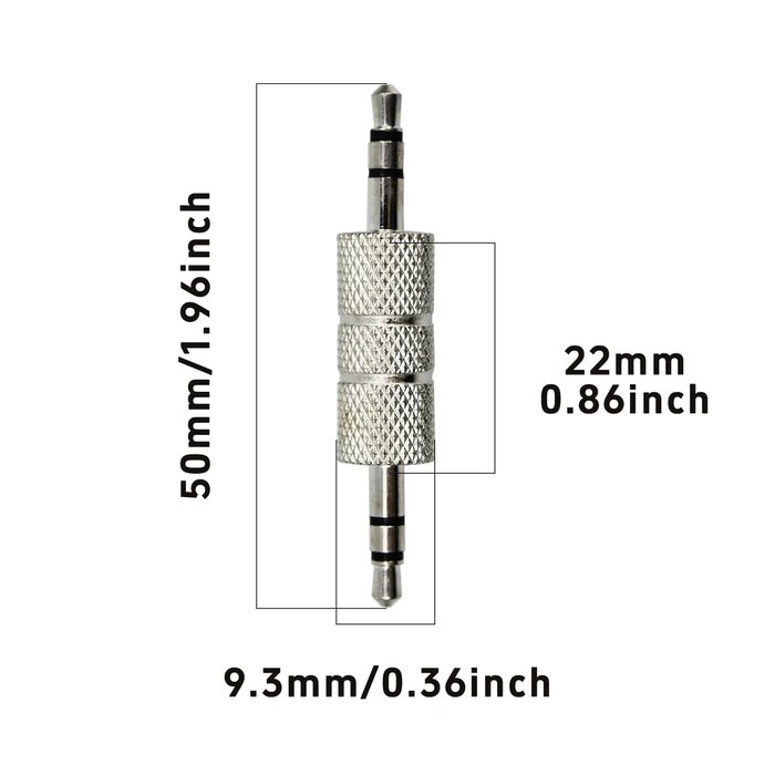 X0319 - Bociloy 3.5 mm Male to Male Audio Cable Connector, 1/8” Audio Adapter Male to Male Jack Adapter, Metal Male Headphone Jack Coupler Connector, Silver Plated