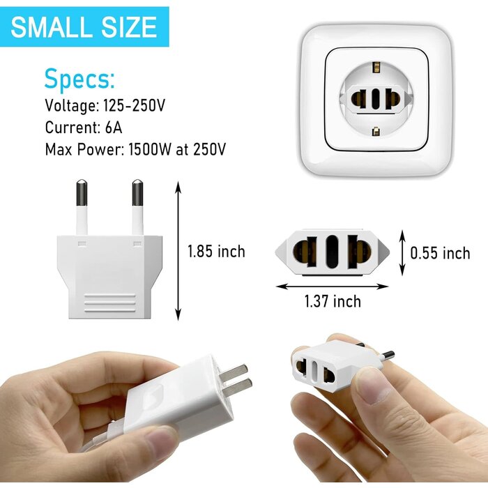 TYPE-C-1 - MIKWOAB US to Europe Plug Adapter, 220V to 110V Type C European Travel Adapter, American to European Plug Adapter for Spain Germany France Italy Israel, White