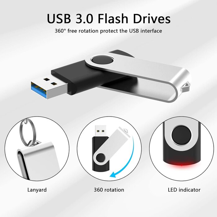 64GB-USB-3.0 - KOOTION 32GB Flash Drive USB 3.0 Thumb Drive USB Drives Jump Drives Keychain Memory Stick Black