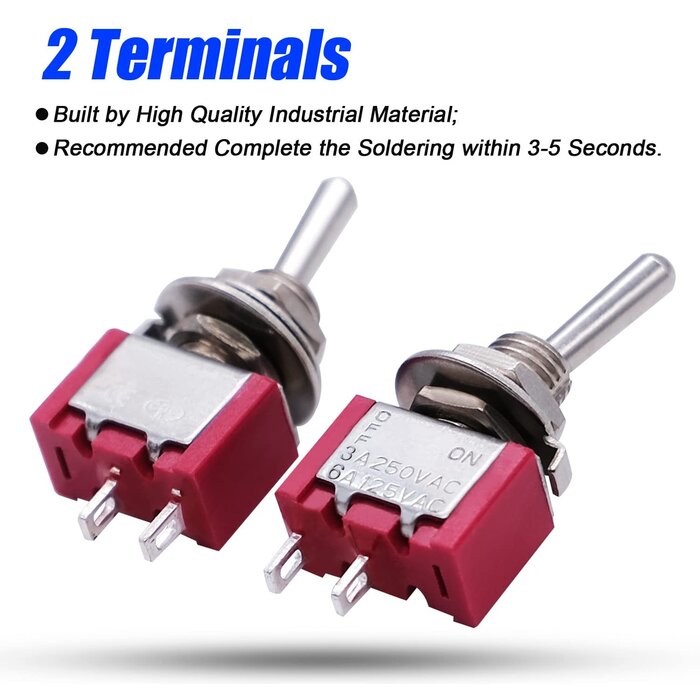 2P-MINI-TOGGLE - mxuteuk SPST Mini Toggle Switch Miniature ON/Off Switch 2 Terminal 2 Position 6A 125V 3A 250V for DIY Car Dash Dashboard Electronic Equipment MTS-101