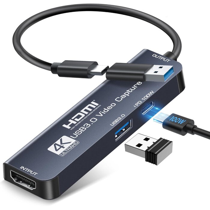 USB 3.0 4K Video Capture Card, 1080P 60FPS for Streaming (Black)