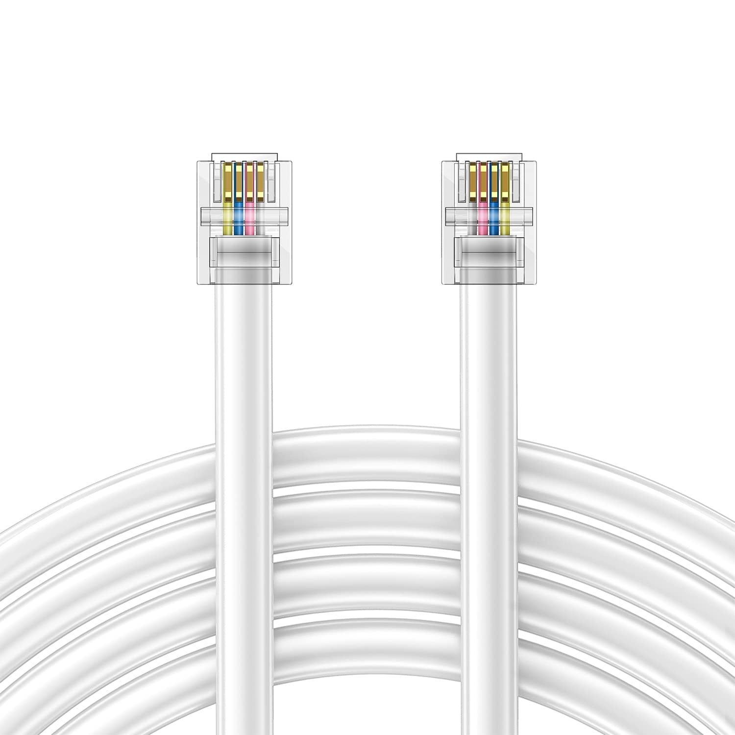 10ft Phone Telephone Extension Cord 10FT Cable Line with Standard RJ11 6P4C Plugs for Landline Phone and Fax (10F, White,)